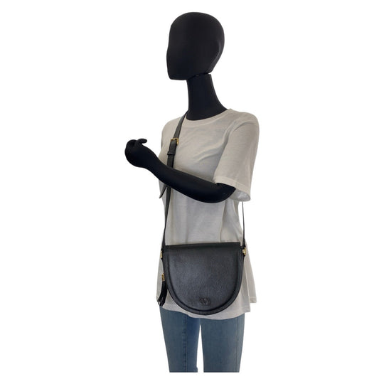 Valentino Garavani Shoulder Bag leather Black GoldMetal Crossbody Shoulder Bag Pochette Women Used Authentic