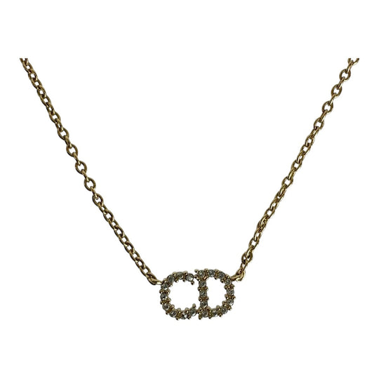 Dior Necklace Metal, Rhinestone gold Necklace CD logo Claire Dee Lune Women Used Authentic