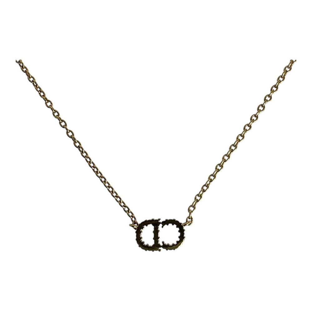 Dior Necklace Metal, Rhinestone gold Necklace CD logo Claire Dee Lune Women Used Authentic