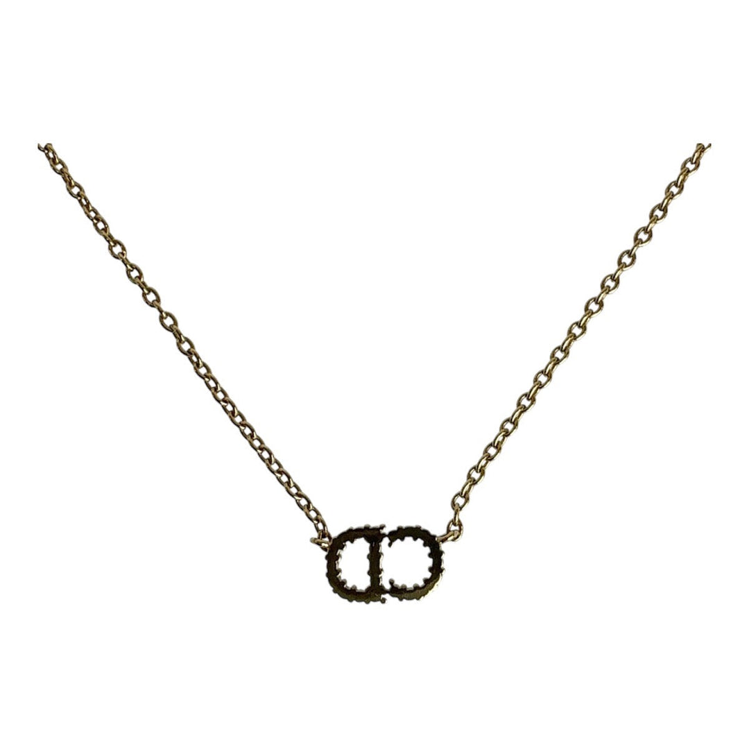 Dior Necklace Metal, Rhinestone gold Necklace CD logo Claire Dee Lune Women Used Authentic