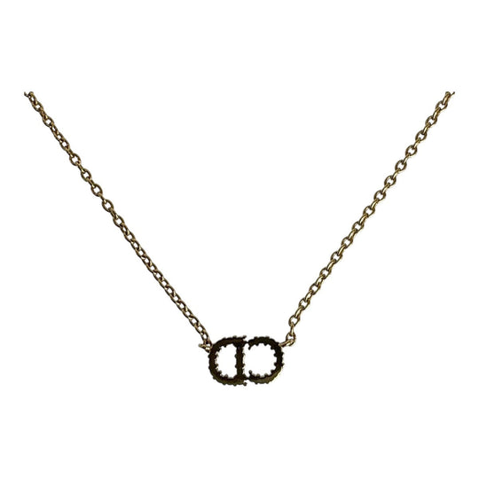 Dior Necklace Metal, Rhinestone gold Necklace CD logo Claire Dee Lune Women Used Authentic