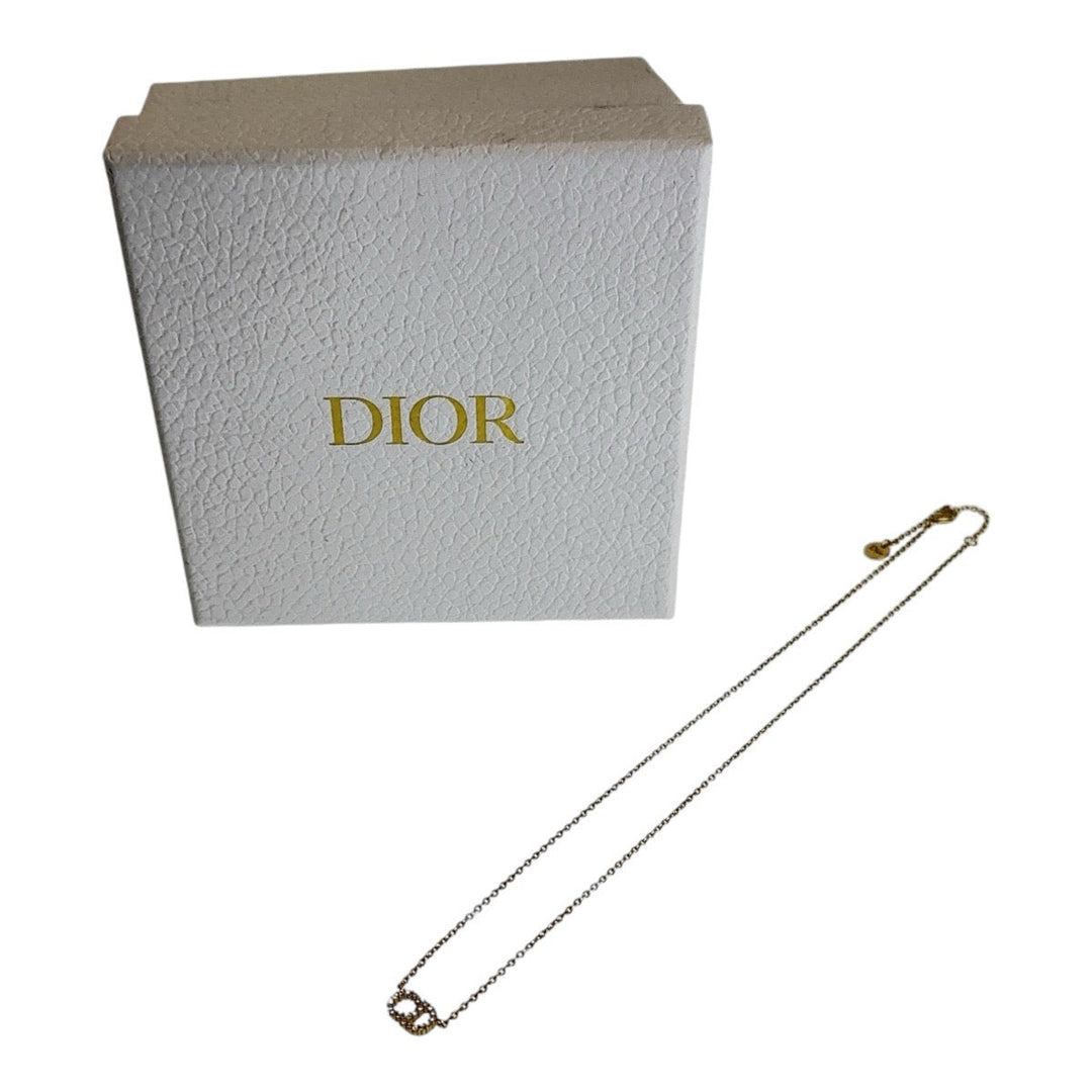 Dior Necklace Metal, Rhinestone gold Necklace CD logo Claire Dee Lune Women Used Authentic