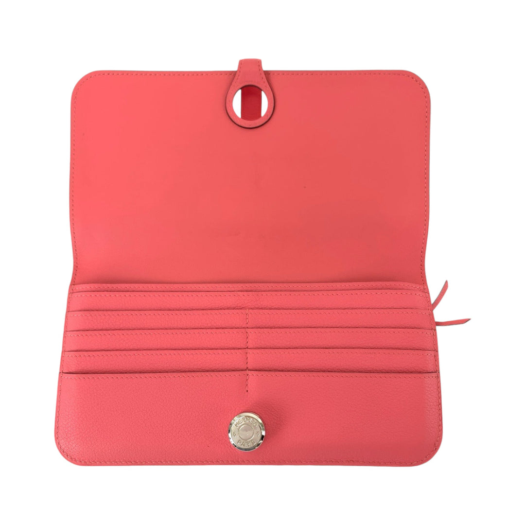 HERMES Long Wallet Purse Evercolor Rose Azalee Pink SilverMetal Long Wallet Purse Dogon Long Women Used Authentic