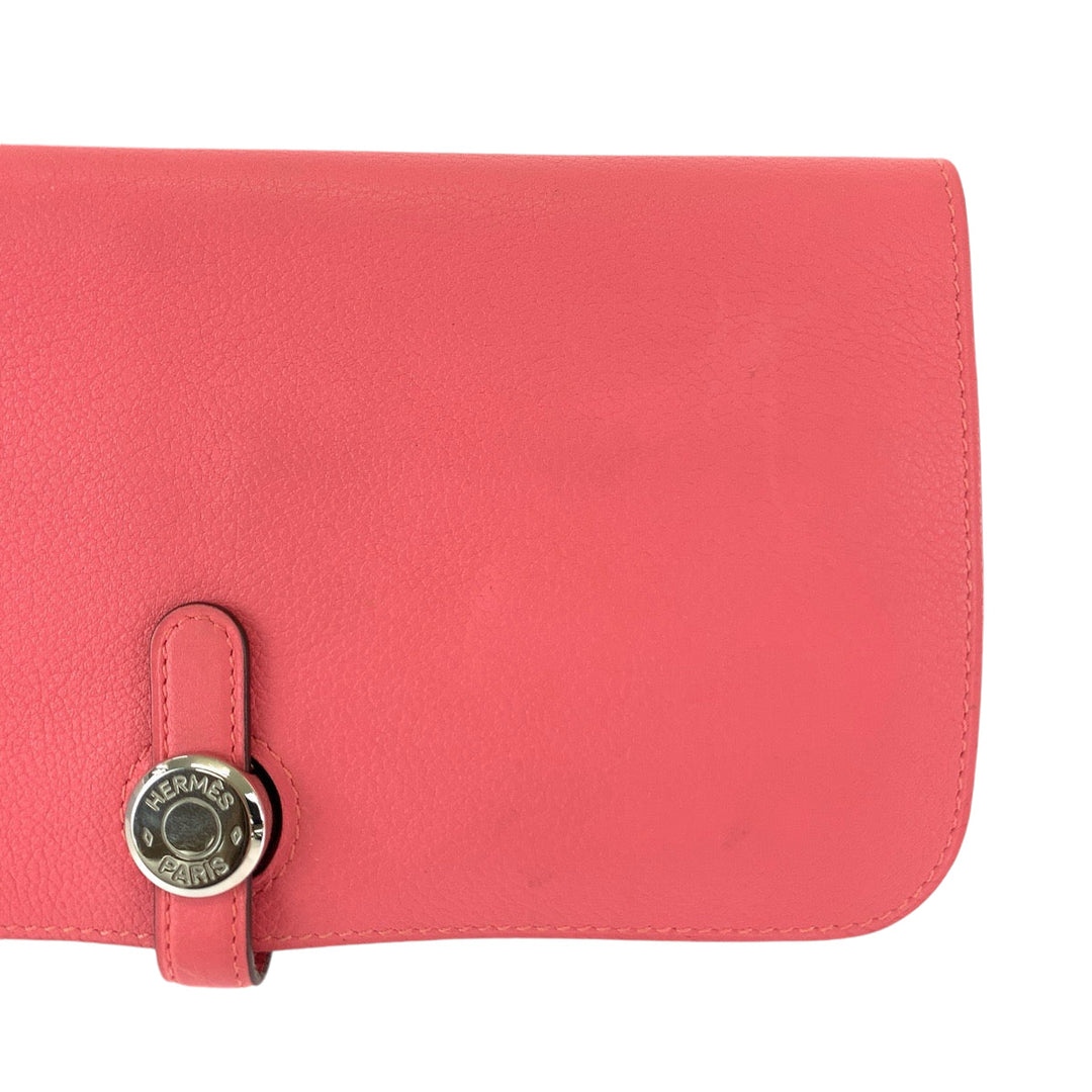 HERMES Long Wallet Purse Evercolor Rose Azalee Pink SilverMetal Long Wallet Purse Dogon Long Women Used Authentic