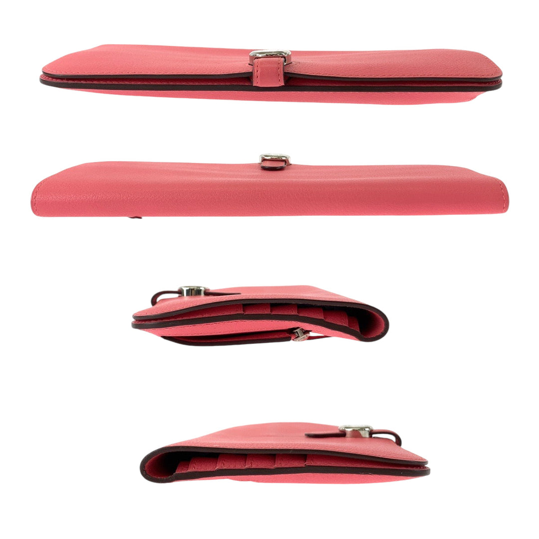 HERMES Long Wallet Purse Evercolor Rose Azalee Pink SilverMetal Long Wallet Purse Dogon Long Women Used Authentic