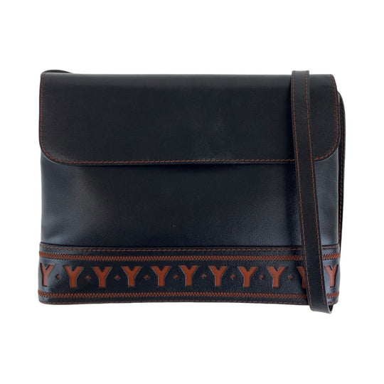 Yves Saint Laurent Shoulder Bag leather Black Orange Gold Metal Crossbody Shoulder Bag Messenger Bag YSL Y Cutout Women Used Authentic