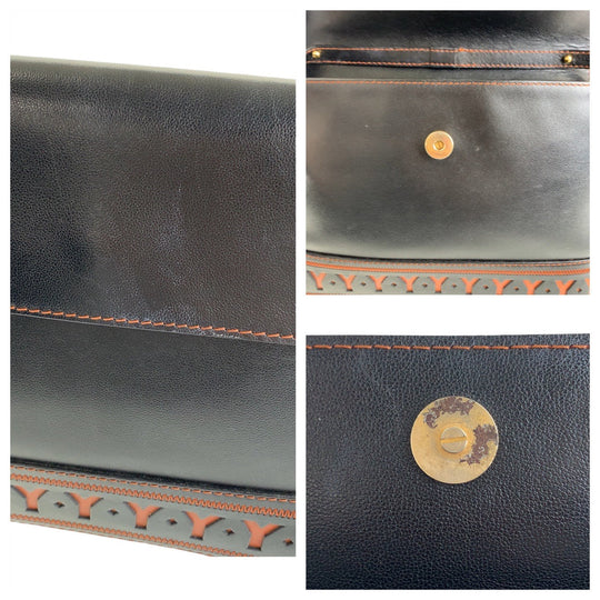 Yves Saint Laurent Shoulder Bag leather Black Orange Gold Metal Crossbody Shoulder Bag Messenger Bag YSL Y Cutout Women Used Authentic
