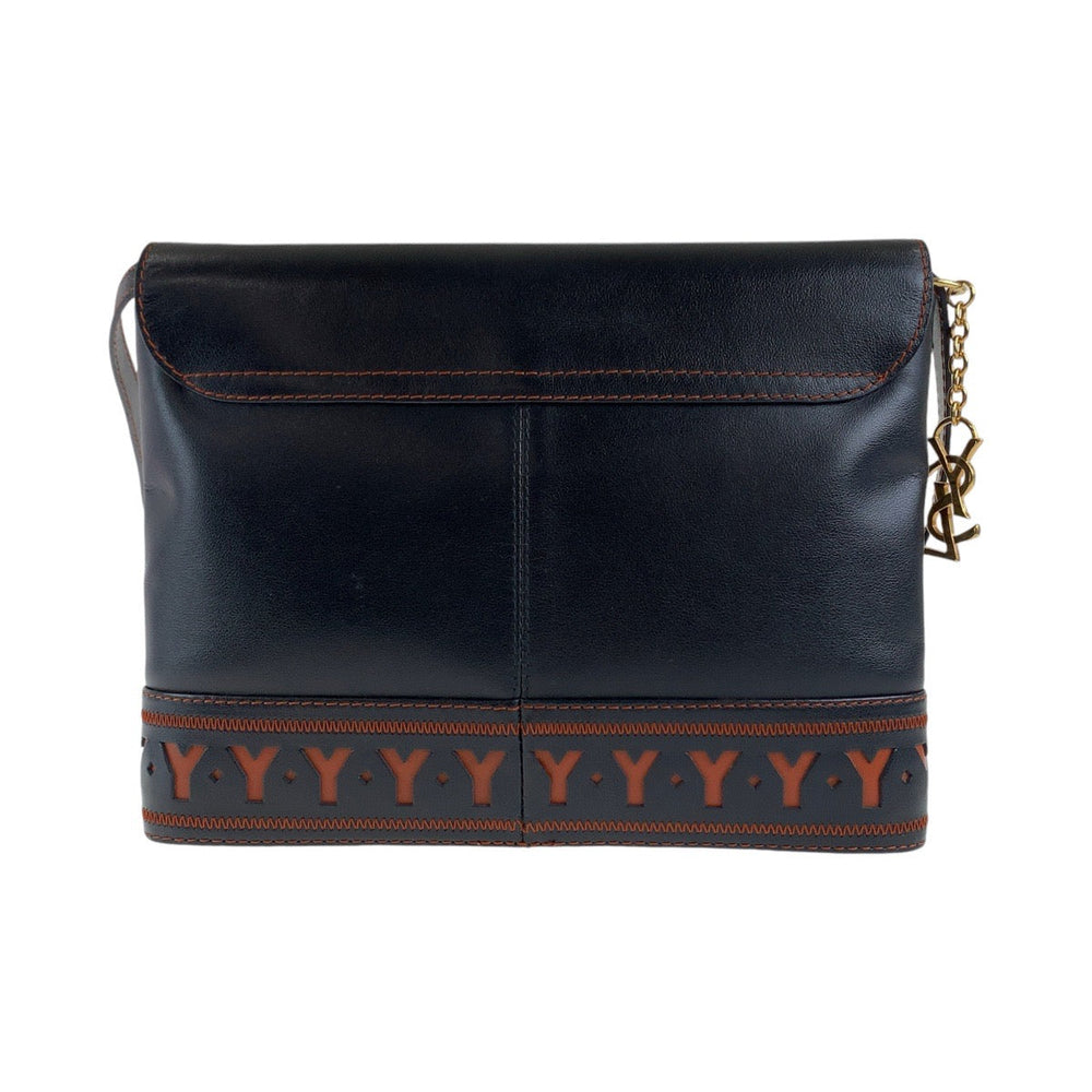 Yves Saint Laurent Shoulder Bag leather Black Orange Gold Metal Crossbody Shoulder Bag Messenger Bag YSL Y Cutout Women Used Authentic