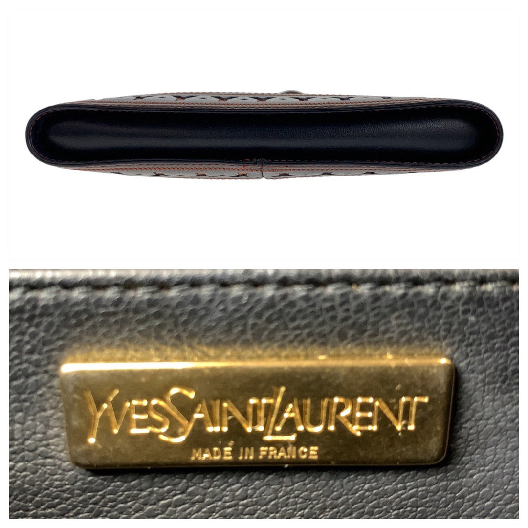 Yves Saint Laurent Shoulder Bag leather Black Orange Gold Metal Crossbody Shoulder Bag Messenger Bag YSL Y Cutout Women Used Authentic