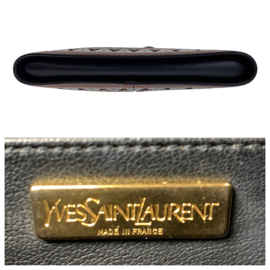 Yves Saint Laurent Shoulder Bag leather Black Orange Gold Metal Crossbody Shoulder Bag Messenger Bag YSL Y Cutout Women Used Authentic