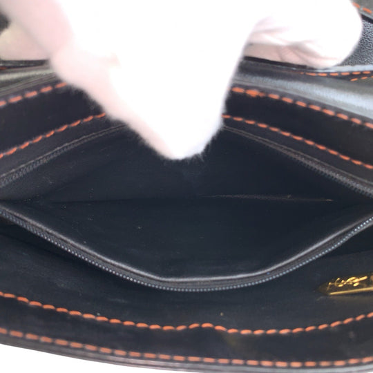 Yves Saint Laurent Shoulder Bag leather Black Orange Gold Metal Crossbody Shoulder Bag Messenger Bag YSL Y Cutout Women Used Authentic