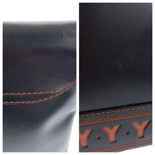 Yves Saint Laurent Shoulder Bag leather Black Orange Gold Metal Crossbody Shoulder Bag Messenger Bag YSL Y Cutout Women Used Authentic