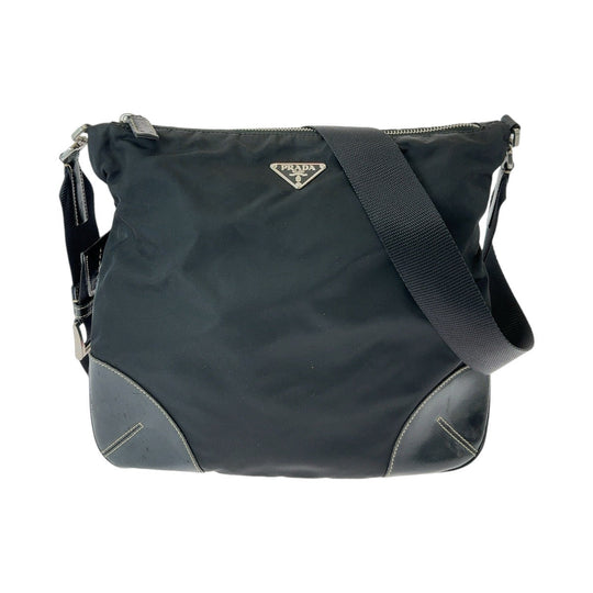 PRADA Shoulder Bag Nylon Black SilverMetal Crossbody Shoulder Bag Test Triangle With logo mens Used Authentic
