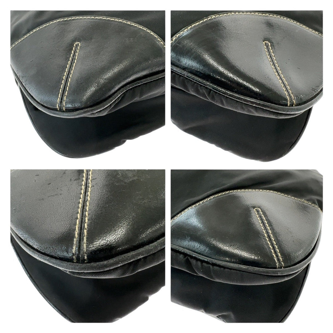 PRADA Shoulder Bag Nylon Black SilverMetal Crossbody Shoulder Bag Test Triangle With logo mens Used Authentic