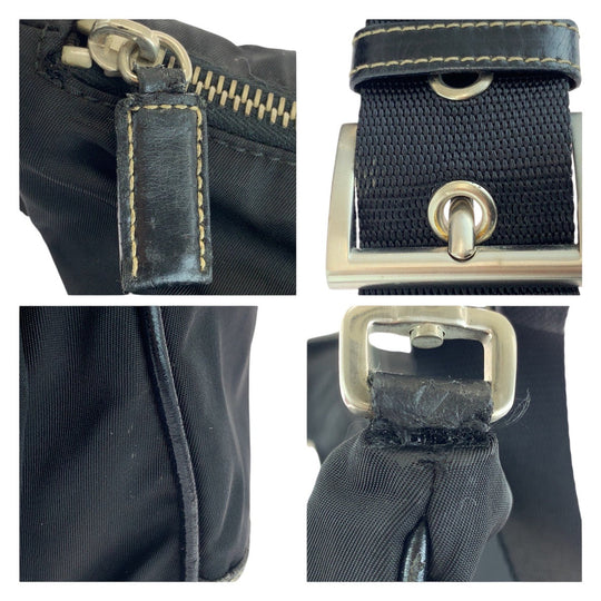 PRADA Shoulder Bag Nylon Black SilverMetal Crossbody Shoulder Bag Test Triangle With logo mens Used Authentic