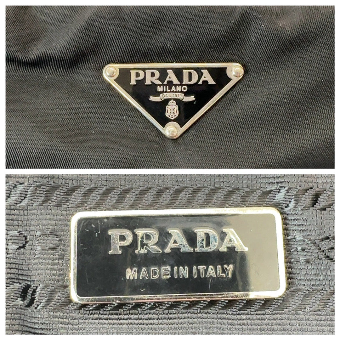 PRADA Shoulder Bag Nylon Black SilverMetal Crossbody Shoulder Bag Test Triangle With logo mens Used Authentic