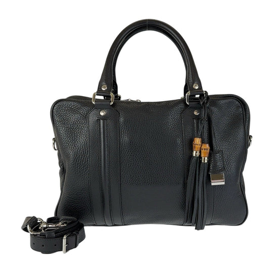 GUCCI Business bag 231850 leather Black SilverMetal Business Bag Briefcase Shoulder Bag 2WAY Bamboo Tassel mens Used Authentic