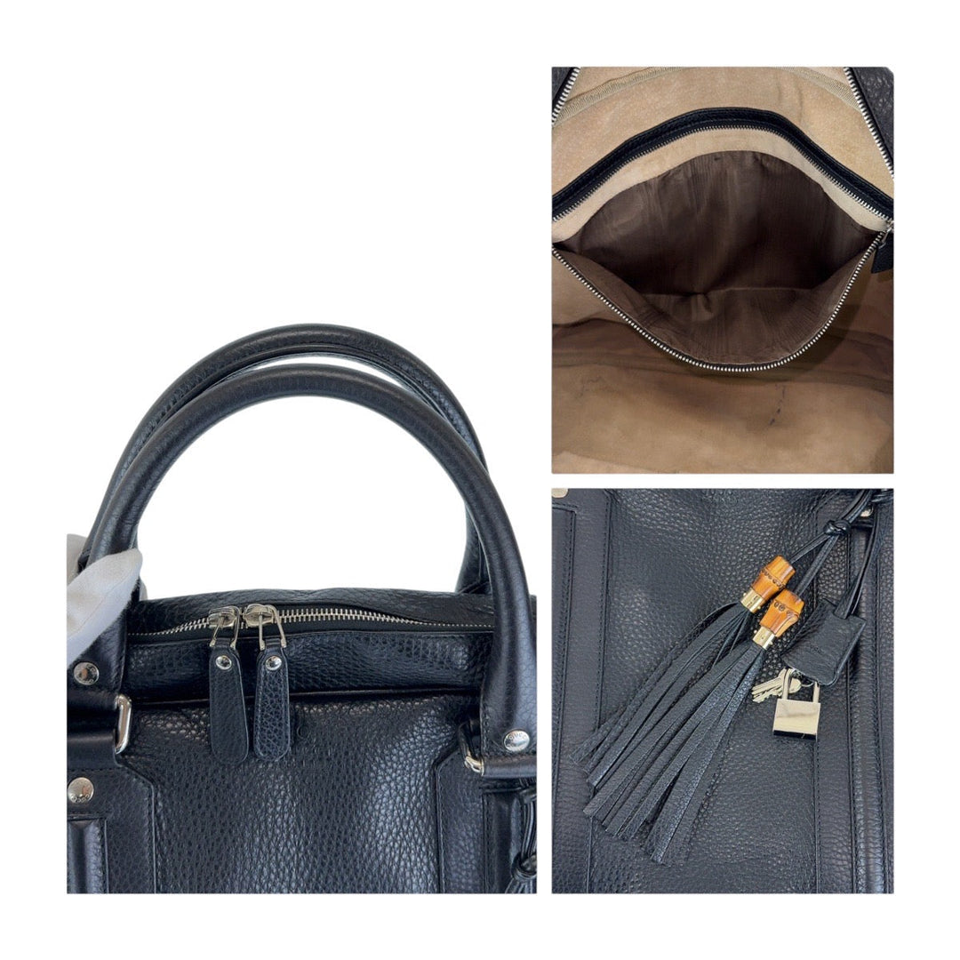 GUCCI Business bag 231850 leather Black SilverMetal Business Bag Briefcase Shoulder Bag 2WAY Bamboo Tassel mens Used Authentic