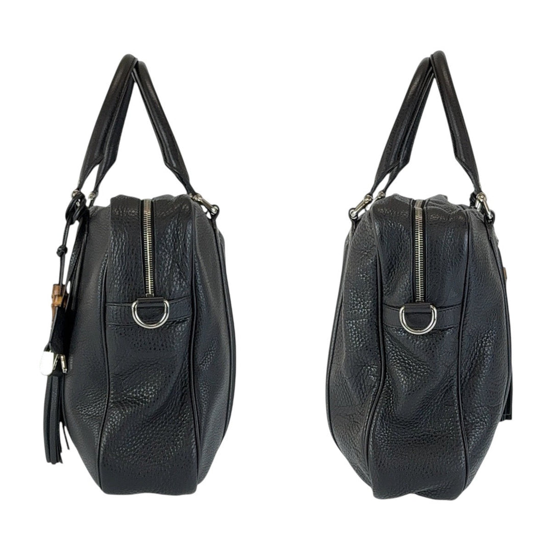 GUCCI Business bag 231850 leather Black SilverMetal Business Bag Briefcase Shoulder Bag 2WAY Bamboo Tassel mens Used Authentic