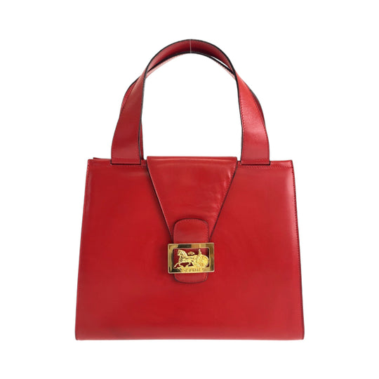 CELINE Handbag leather Red Gold Metal Handbag Hose carriage Carriage Women Used Authentic