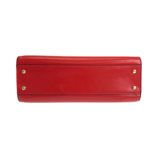 CELINE Handbag leather Red Gold Metal Handbag Hose carriage Carriage Women Used Authentic