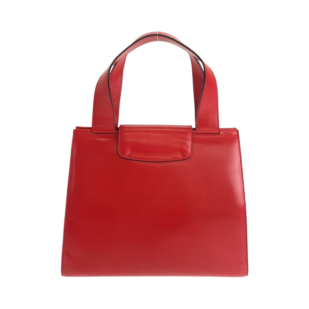 CELINE Handbag leather Red Gold Metal Handbag Hose carriage Carriage Women Used Authentic