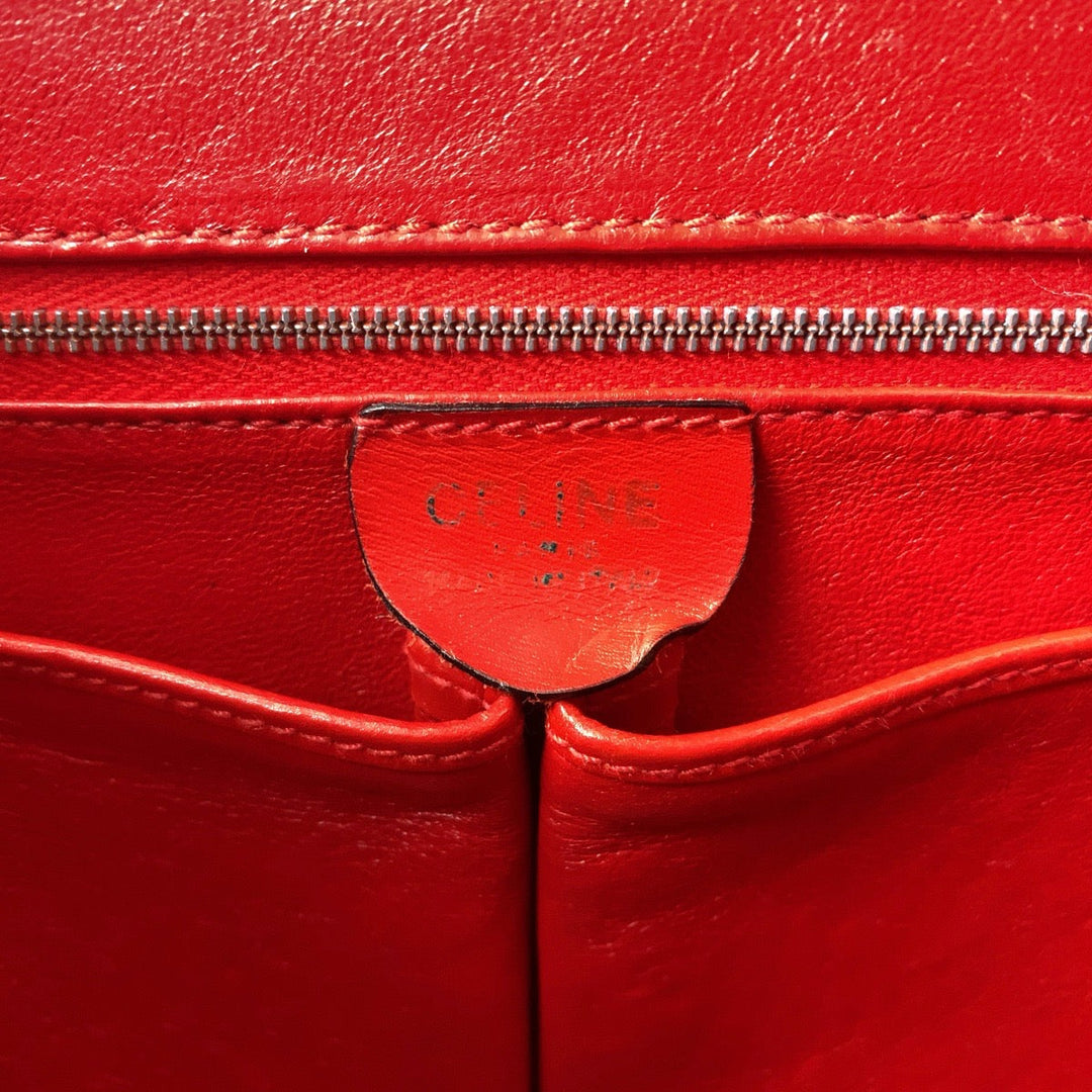 CELINE Handbag leather Red Gold Metal Handbag Hose carriage Carriage Women Used Authentic