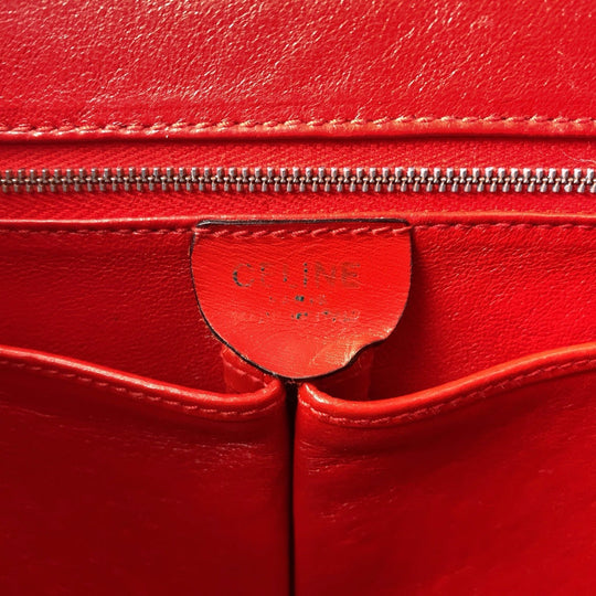 CELINE Handbag leather Red Gold Metal Handbag Hose carriage Carriage Women Used Authentic