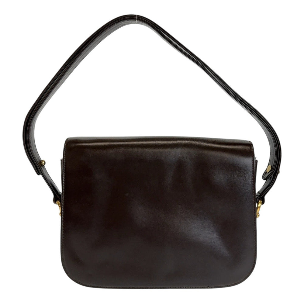 CELINE Shoulder Bag leather Brown Gold Metal Shoulder Bag Carriage Metal Women Used Authentic