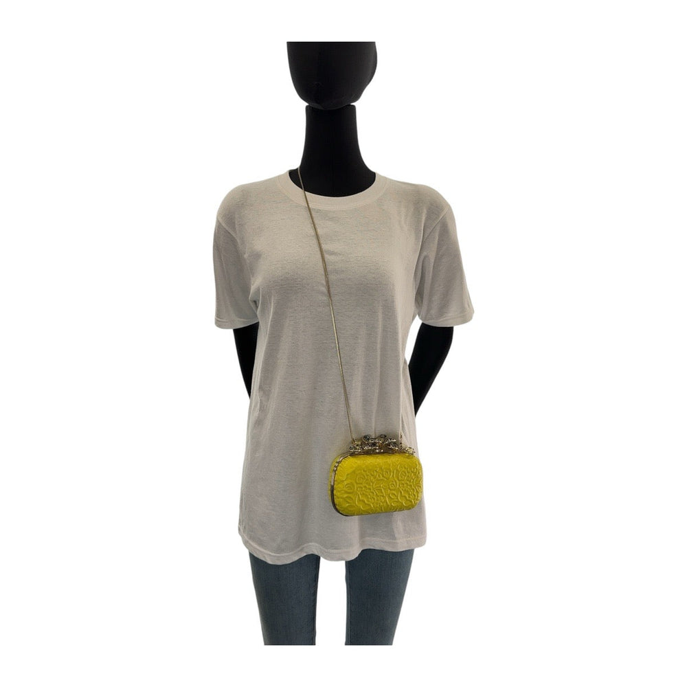 NINA RICCI Shoulder Bag leather Yellow Gold Metal Crossbody Shoulder Bag Clutch Bag Vanity Bag Women Used Authentic