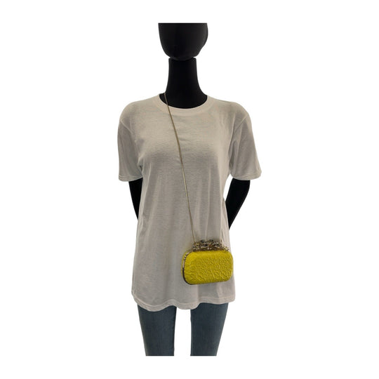 NINA RICCI Shoulder Bag leather Yellow Gold Metal Crossbody Shoulder Bag Clutch Bag Vanity Bag Women Used Authentic