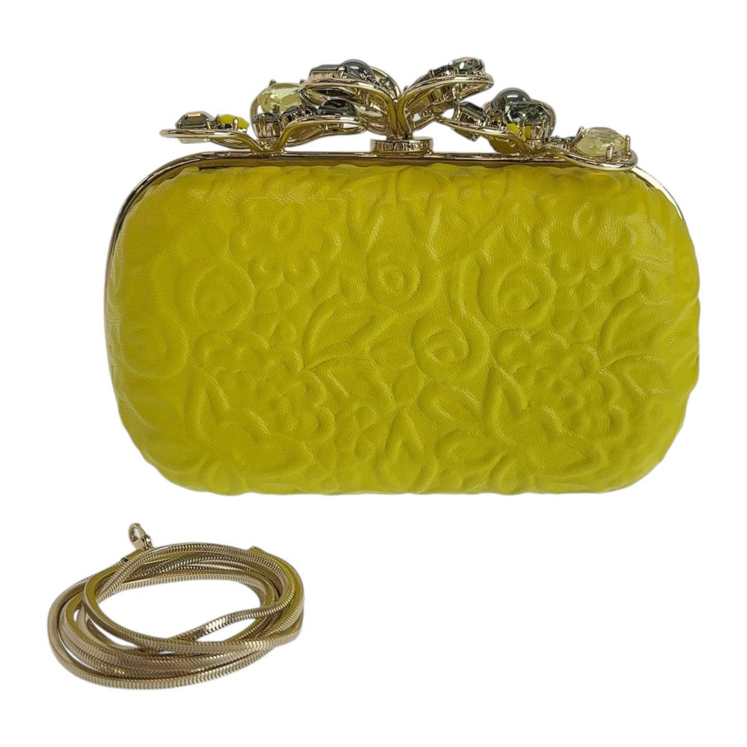 NINA RICCI Shoulder Bag leather Yellow Gold Metal Crossbody Shoulder Bag Clutch Bag Vanity Bag Women Used Authentic