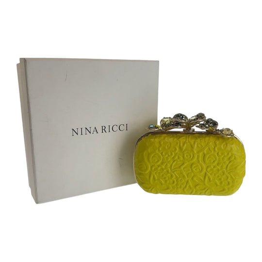 NINA RICCI Shoulder Bag leather Yellow Gold Metal Crossbody Shoulder Bag Clutch Bag Vanity Bag Women Used Authentic