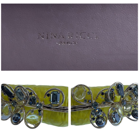 NINA RICCI Shoulder Bag leather Yellow Gold Metal Crossbody Shoulder Bag Clutch Bag Vanity Bag Women Used Authentic