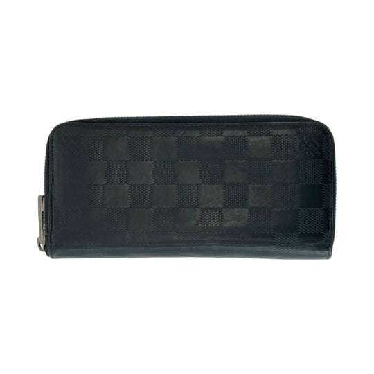LOUIS VUITTON Long Wallet Purse N63548 leather Noir Black SilverMetal Long Wallet Purse Damier Anfini Zippy Wallet Vertical mens Used Authentic