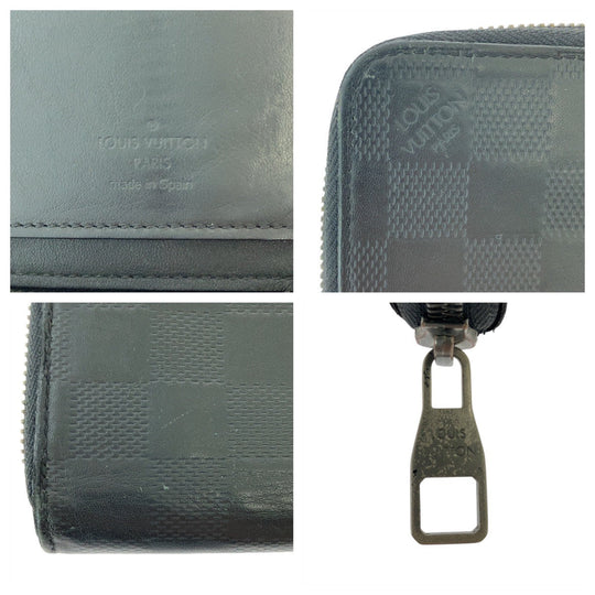 LOUIS VUITTON Long Wallet Purse N63548 leather Noir Black SilverMetal Long Wallet Purse Damier Anfini Zippy Wallet Vertical mens Used Authentic