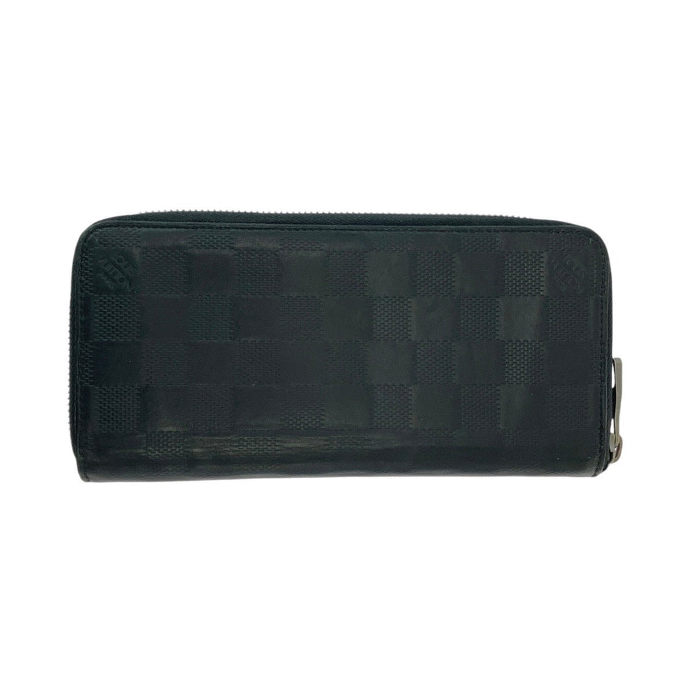 LOUIS VUITTON Long Wallet Purse N63548 leather Noir Black SilverMetal Long Wallet Purse Damier Anfini Zippy Wallet Vertical mens Used Authentic