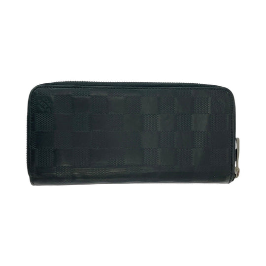 LOUIS VUITTON Long Wallet Purse N63548 leather Noir Black SilverMetal Long Wallet Purse Damier Anfini Zippy Wallet Vertical mens Used Authentic