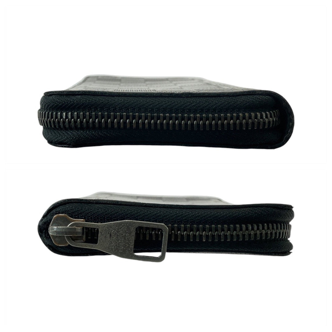 LOUIS VUITTON Long Wallet Purse N63548 leather Noir Black SilverMetal Long Wallet Purse Damier Anfini Zippy Wallet Vertical mens Used Authentic
