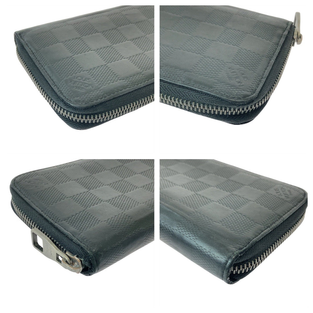 LOUIS VUITTON Long Wallet Purse N63548 leather Noir Black SilverMetal Long Wallet Purse Damier Anfini Zippy Wallet Vertical mens Used Authentic