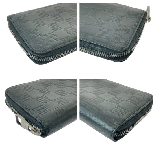 LOUIS VUITTON Long Wallet Purse N63548 leather Noir Black SilverMetal Long Wallet Purse Damier Anfini Zippy Wallet Vertical mens Used Authentic