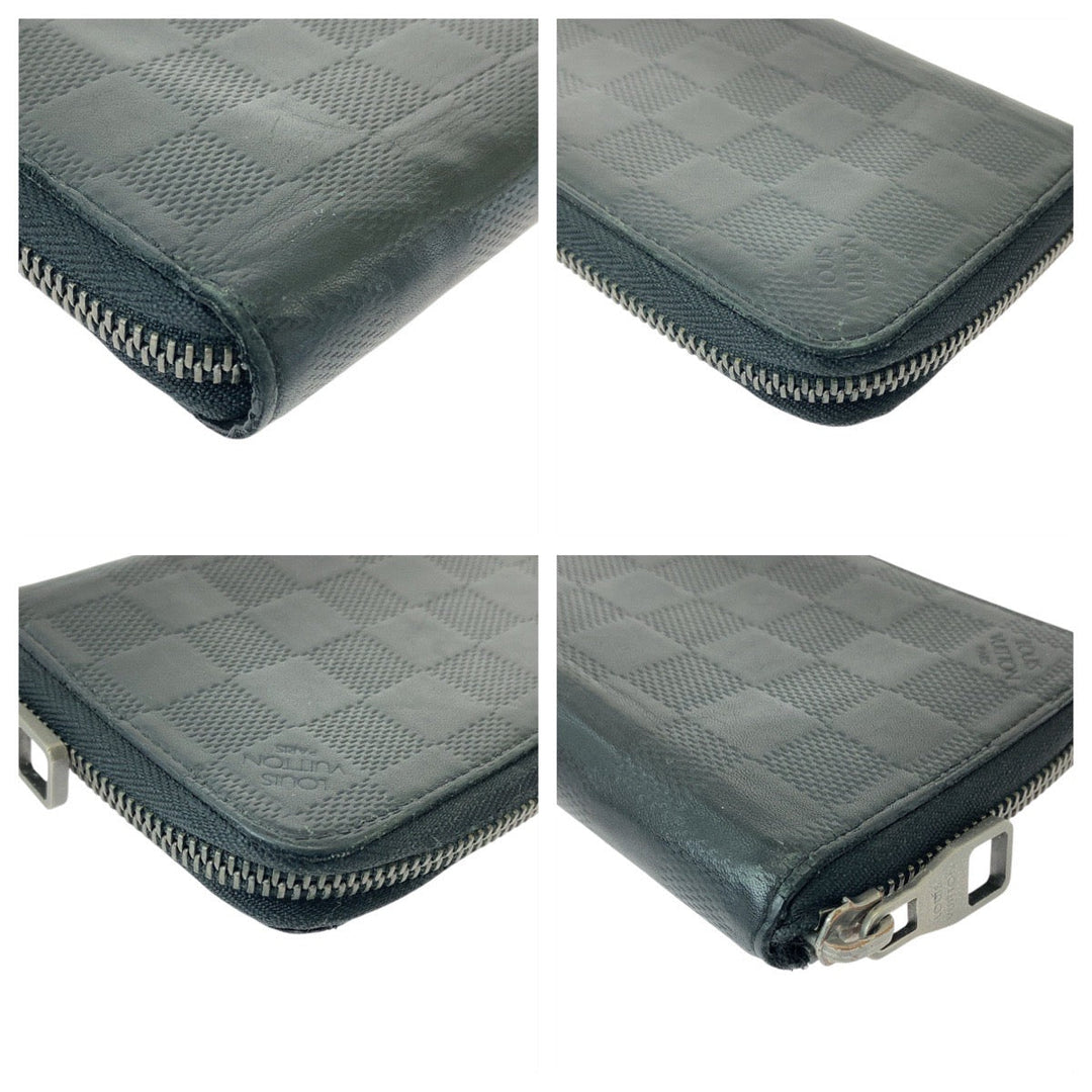 LOUIS VUITTON Long Wallet Purse N63548 leather Noir Black SilverMetal Long Wallet Purse Damier Anfini Zippy Wallet Vertical mens Used Authentic