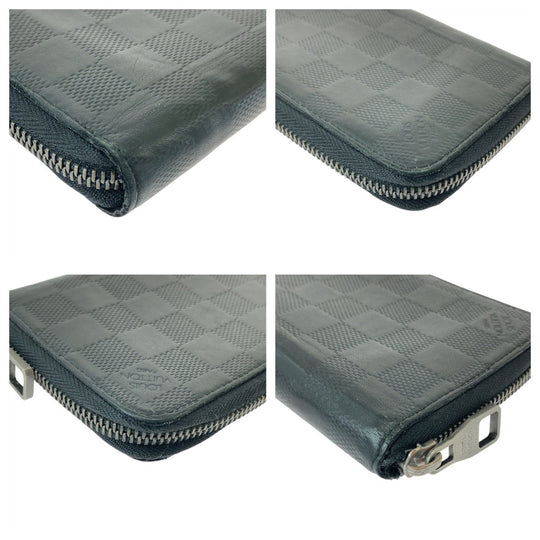 LOUIS VUITTON Long Wallet Purse N63548 leather Noir Black SilverMetal Long Wallet Purse Damier Anfini Zippy Wallet Vertical mens Used Authentic