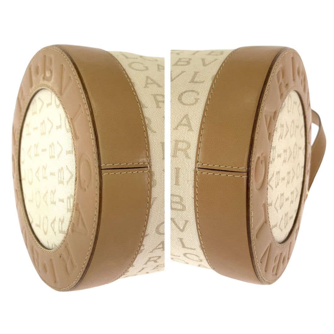 BVLGARI Shoulder Bag canvas Beige Brown Gold Metal Shoulder Bag Vanitek Bag Accessory Pouch Logo mania B-Zero 1 Women Used Authentic