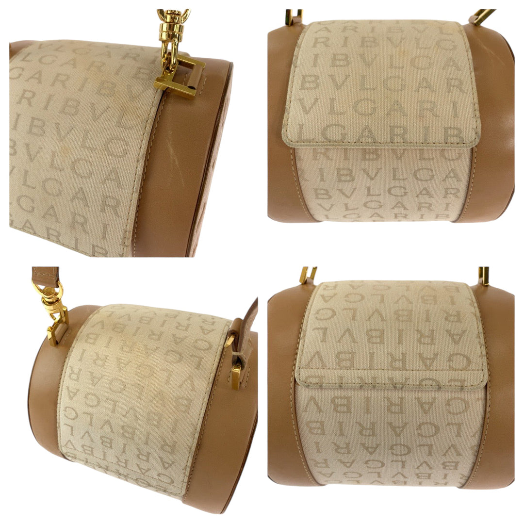 BVLGARI Shoulder Bag canvas Beige Brown Gold Metal Shoulder Bag Vanitek Bag Accessory Pouch Logo mania B-Zero 1 Women Used Authentic
