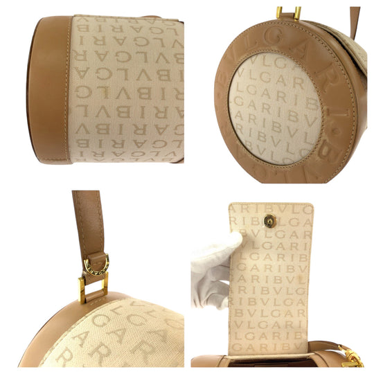 BVLGARI Shoulder Bag canvas Beige Brown Gold Metal Shoulder Bag Vanitek Bag Accessory Pouch Logo mania B-Zero 1 Women Used Authentic