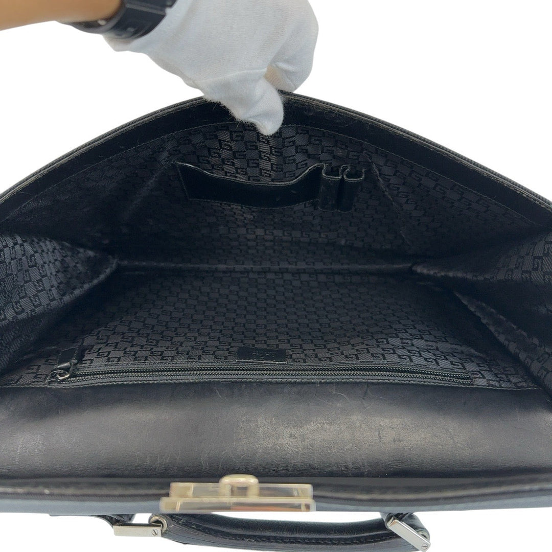 GUCCI Business bag 015 3714 leather Black SilverMetal Business Bags Briefcases mens Used Authentic