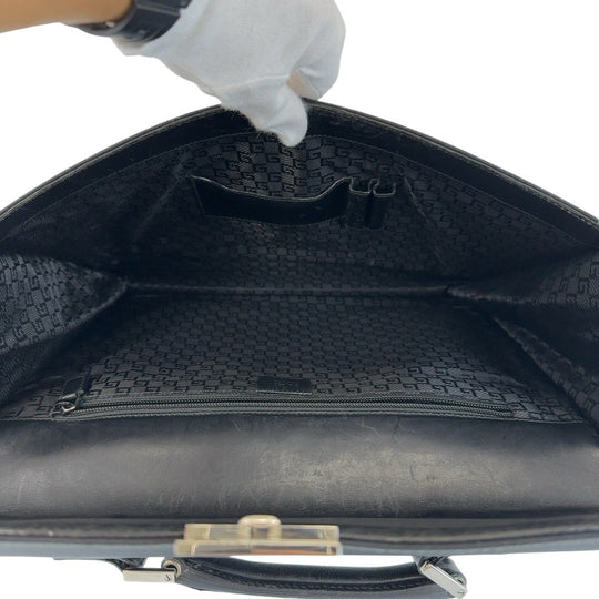 GUCCI Business bag 015 3714 leather Black SilverMetal Business Bags Briefcases mens Used Authentic
