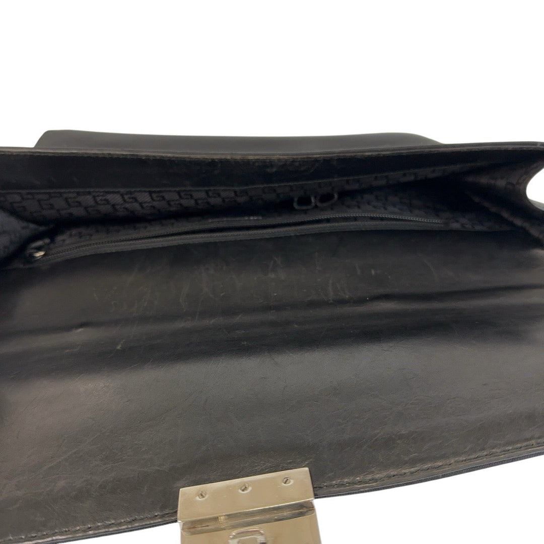 GUCCI Business bag 015 3714 leather Black SilverMetal Business Bags Briefcases mens Used Authentic