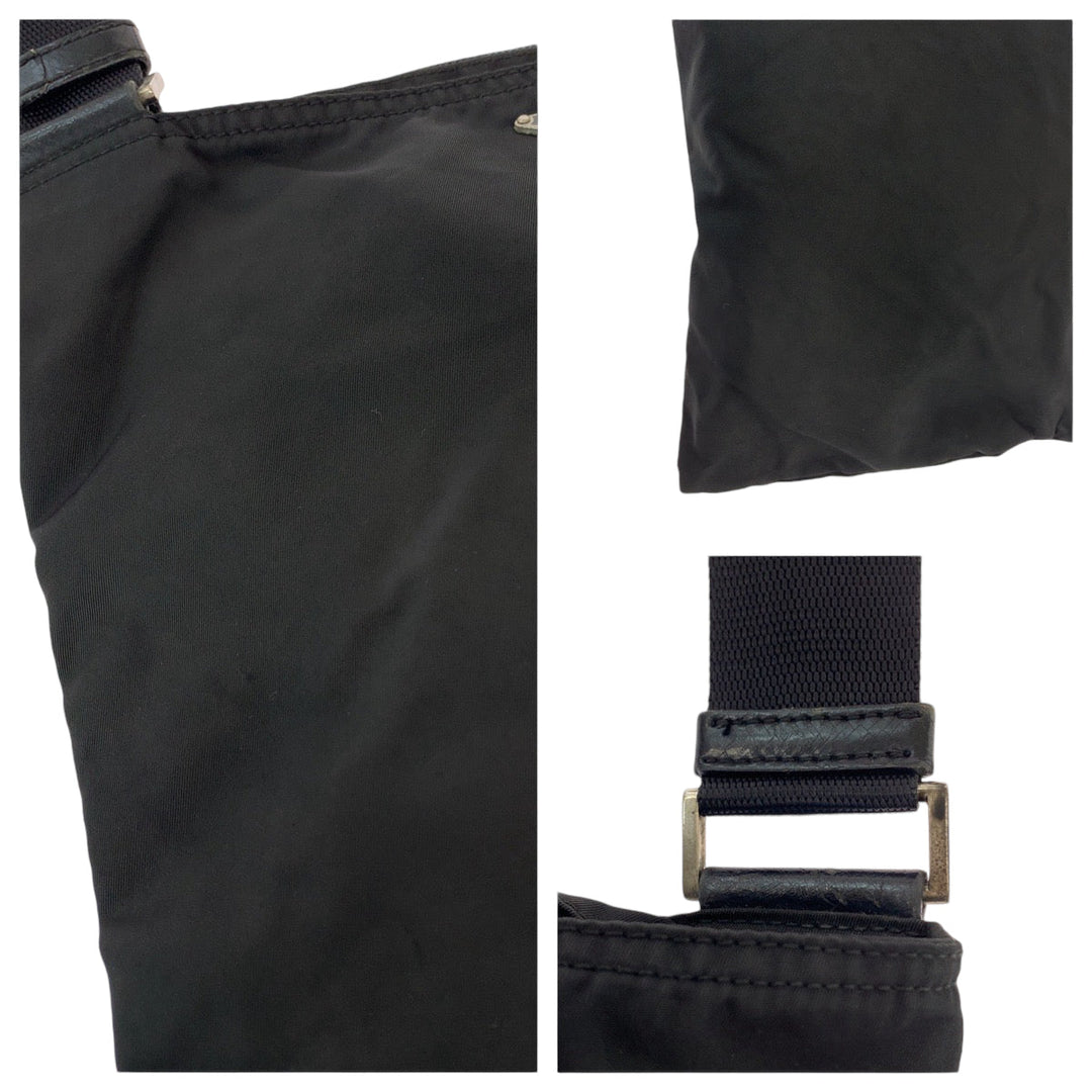 PRADA Shoulder Bag Nylon Black Silver Metal Shoulder Bag pochette Test Triangle With logo Women Used Authentic